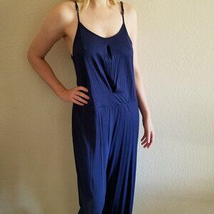 Womens Wide-Leg Jumpsuit Medium Blue Romper Spaghetti Strap Pallazo Navy
